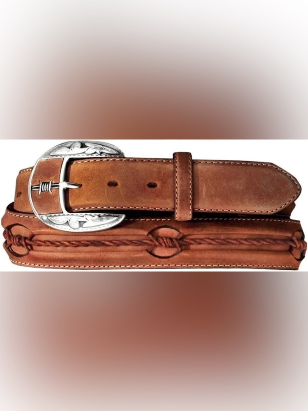 Justin Fenced In Brown Leather Belt Size 42